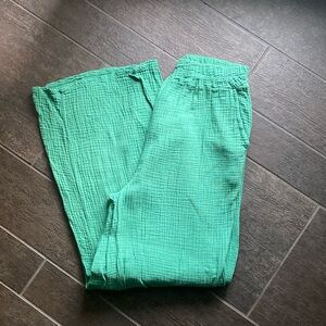 Green cotton flared leg pants